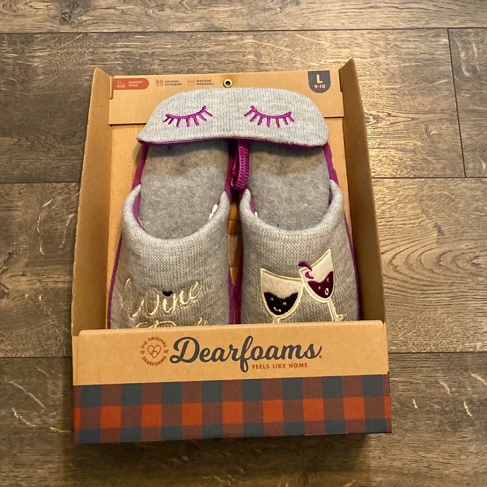Dearfoams Slipper and Eyemask‎ Set SZ LG NIB